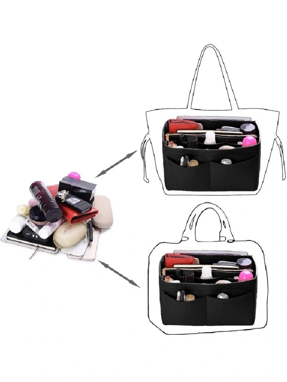 Purse Organizer Insert, Felt Bag Organizer with Metal Zipper Small. 2714/bb9-1